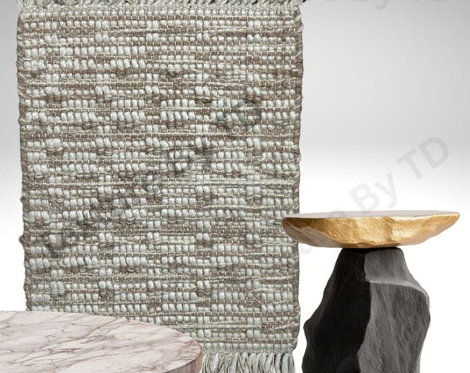 Handwoven Ivory & Taupe Rug – Neutral Textured Area Rug with Fringe