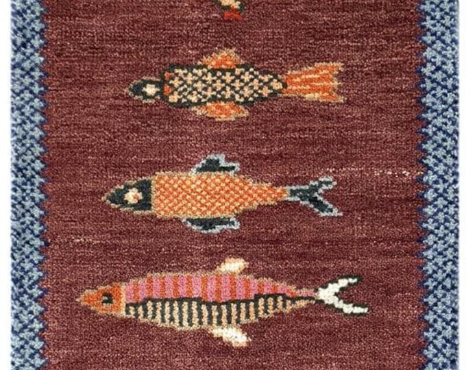Hand Knotted Wool Fish Rug Runner | Tribal Boho Nautical Anatolian Carpet