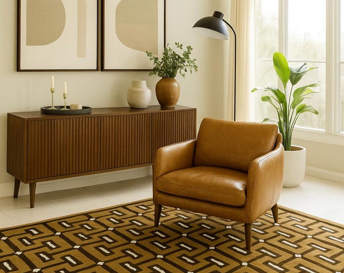 Hand Tufted Wool Carpet | Geometric Olive Brown Area Rug | Modern Artisan Floor Runner