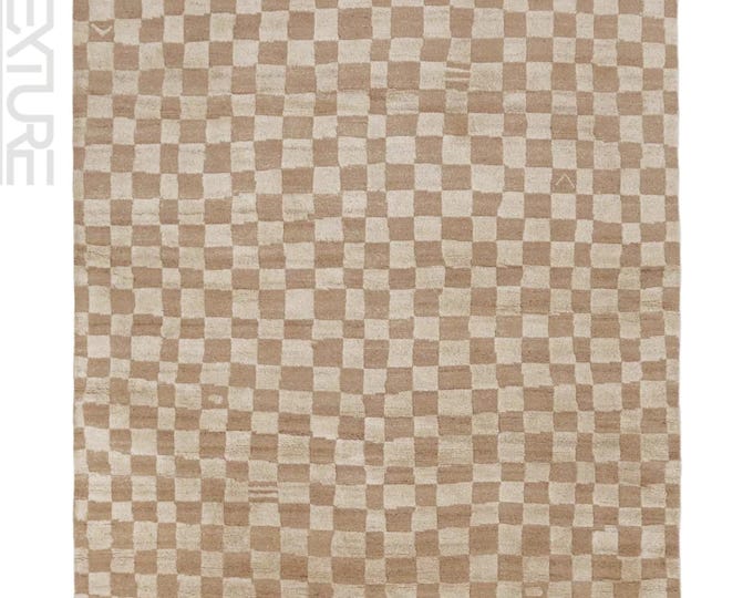 Hand-Knotted Wool Rug, Irregular Checkerboard Boots Motif, Turkish Style 8x10