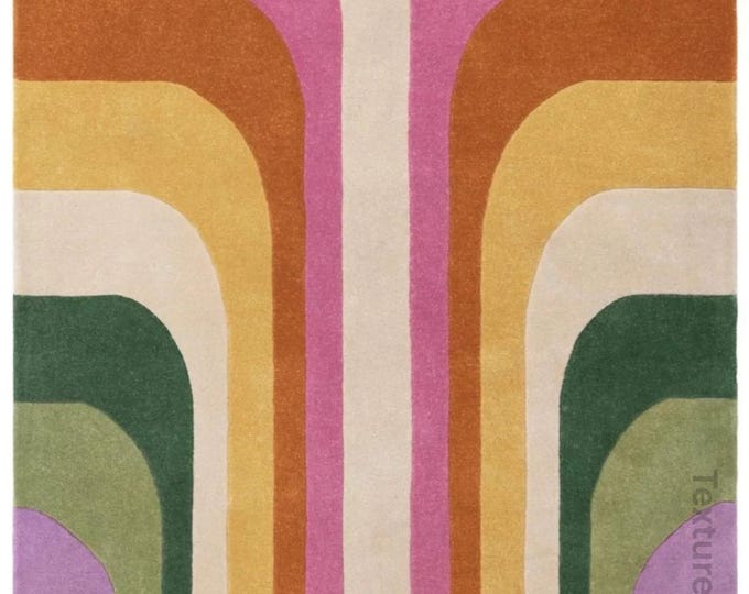 Retro 70s Groovy Wave Area Rug, Mid Century Modern Abstract Carpet, Funky Home Decor