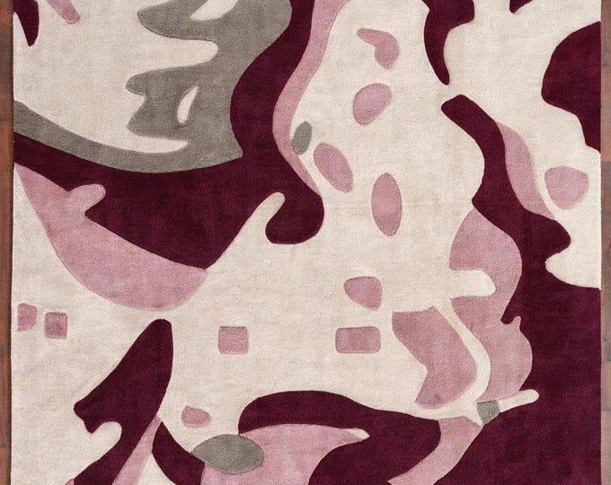 Abstract Area Rug | Burgundy, Pink, Cream Modern Statement Carpet
