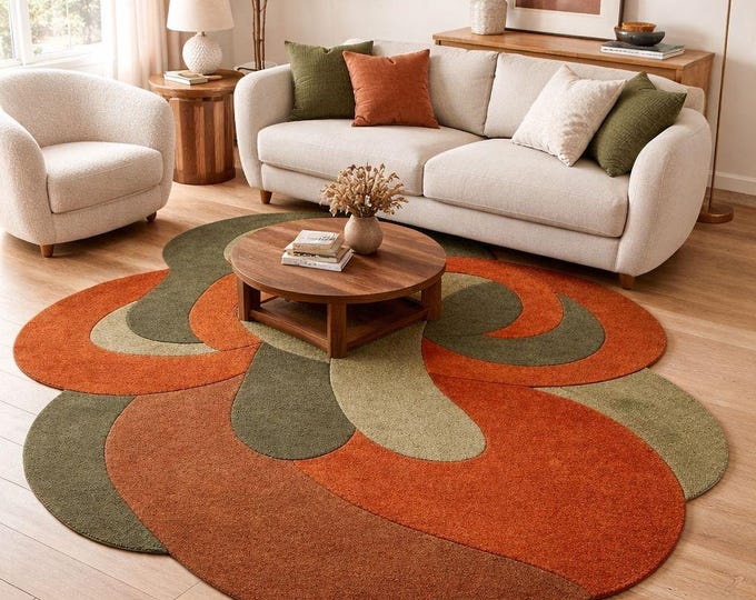 Hand Tufted Abstract Rug, Organic Scandinavian Earth Tone Carpet, Custom Size