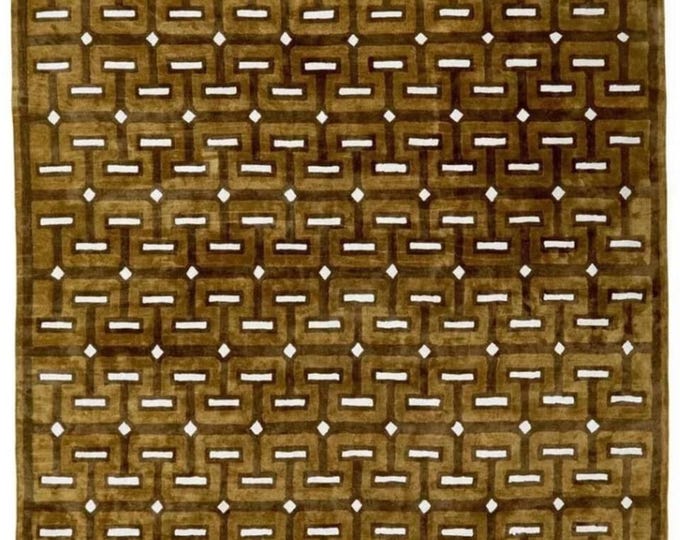 Hand Tufted Wool Carpet | Geometric Olive Brown Area Rug | Modern Artisan Floor Runner