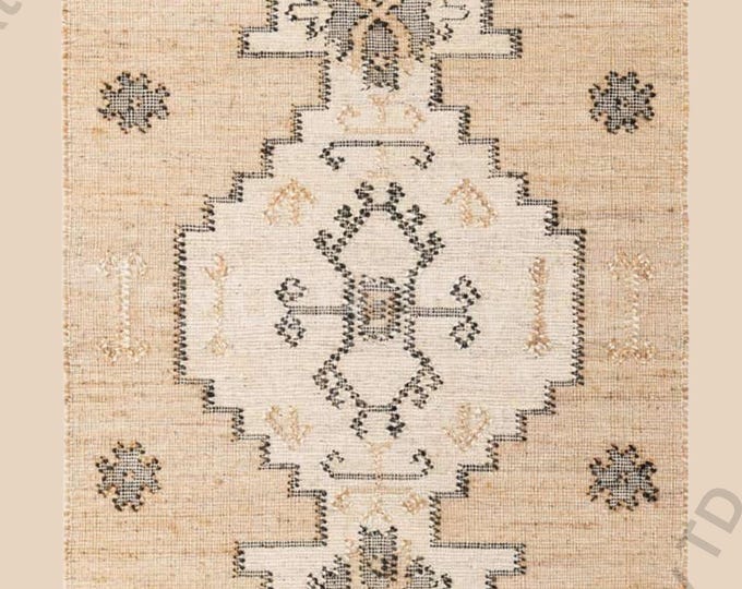 Handwoven Jute Rug – Natural and Black hexa Pattern Area Rug
