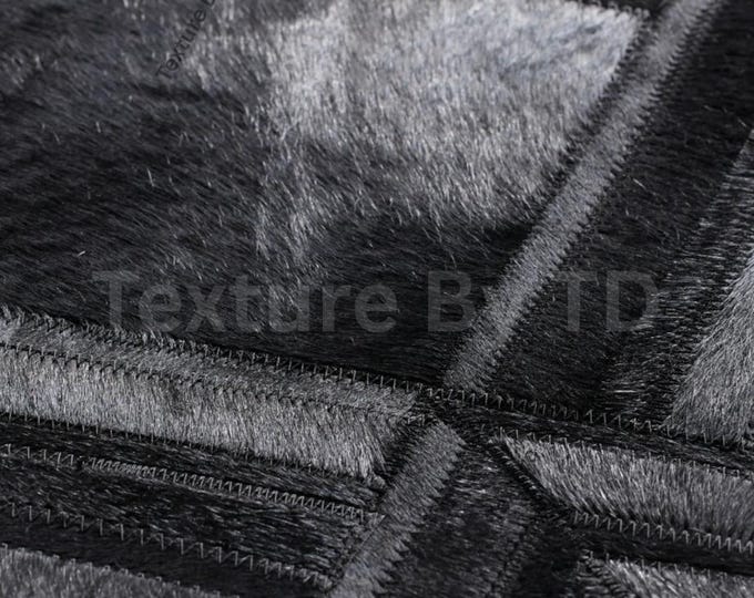 Black Leather Patchwork Rug – Geometric Natural Hide Floor Area Rug