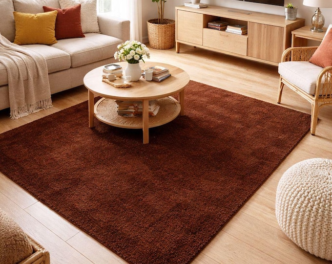 Plush Rust Hand-Tufted Area Rug | Soft Shaggy Modern Carpet (9x12, 10x14)