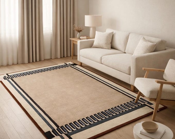 Modern living room rug, hand tufted design, soft textured area rug