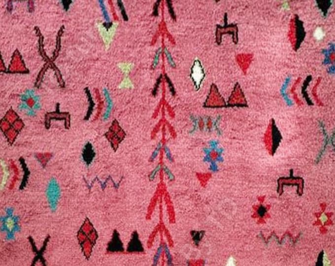Hand Knotted Wool Moroccan Rug | Pink Tribal Berber Design