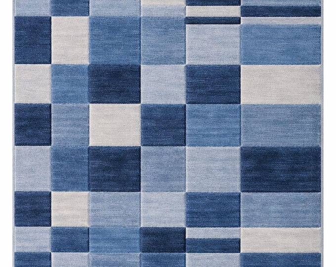 Artisan Handloom Patchwork Rug, Green Geometric Area, Heavy Traffic Carpet, Living Room Hallway Statement