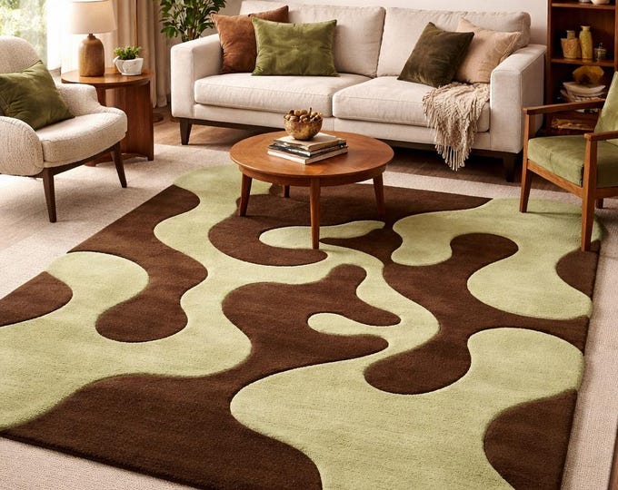 Hand Tufted Green and brown large Oops rug for Modern Living Room Carpet