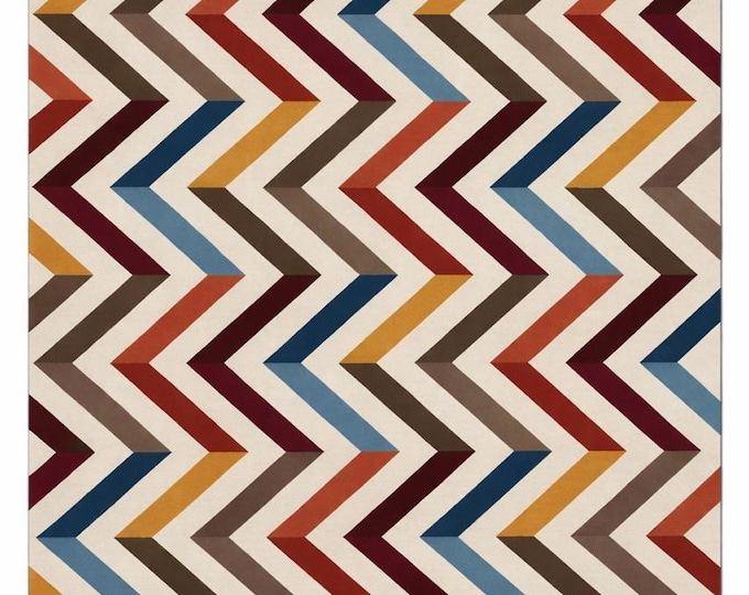Hand-Tufted Wool Chevron Rug, Multicolor Geometric Zigzag Area Carpet