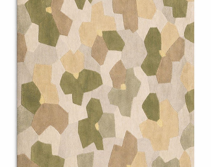 Abstract Geometric Area Rug, Modern Earth Tone Carpet, Neutral Green Beige Living Room Decor