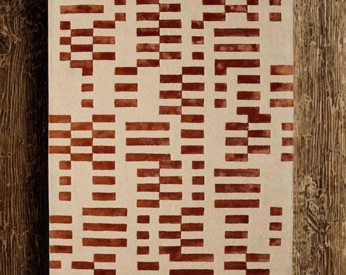 Hand-Tufted Wool-Silk Rug – 3D Optical Pattern, Navy Blue & Orange