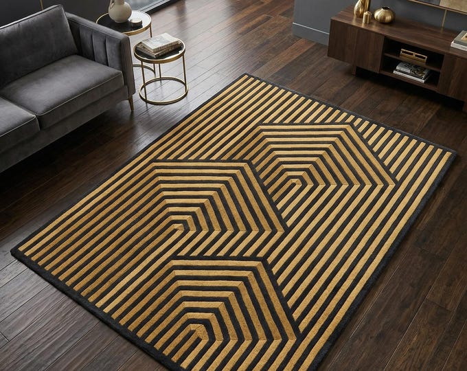 Gold 3D diamond rug hand tufted rug