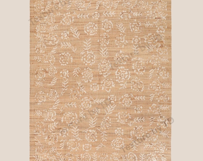 Floral Jute Rug – Neutral Beige | Modern Natural Fibre Area Rug