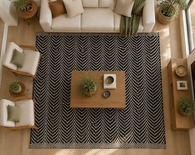 Linen and Wool Handwoven Rug – Sustainable Natural Textured Brown Carpet