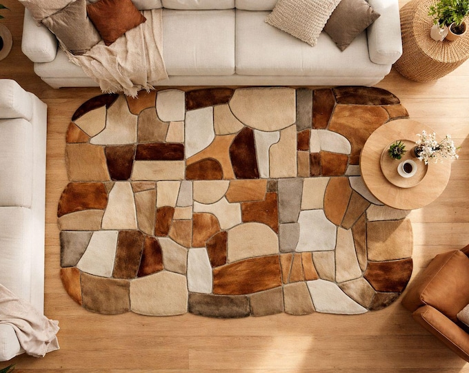 Beige Brown flow pebble patches wool carpet