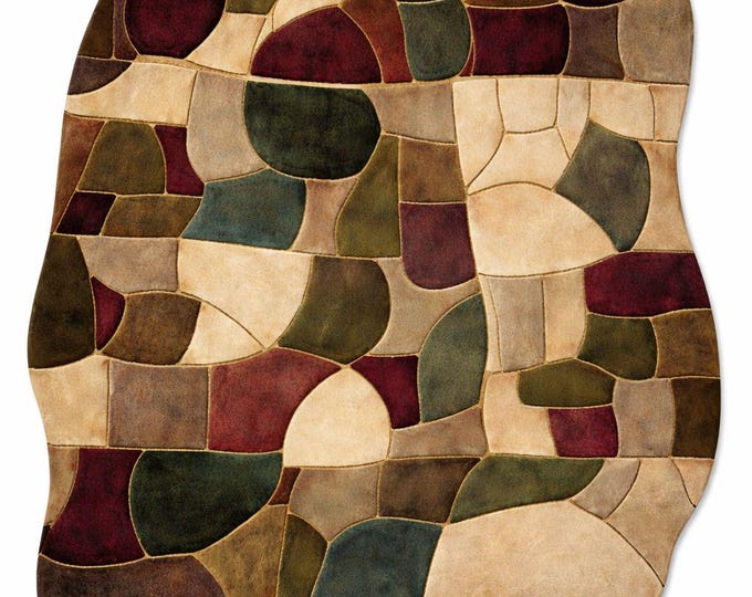 Hand-Tufted Wool Rug | Geometric Abstract Patchwork, Moss Green Statement Carpet