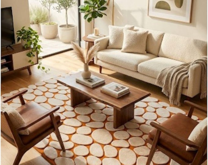 Pebble Stone Hand Tufted Rug, 3D Modern Textured Living Room Carpet