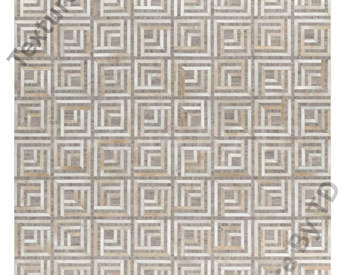 Geometric Patchwork Leather Rug – Natural Hide Floor Area Rug