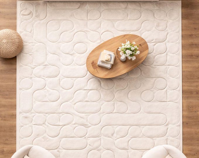 White flow pebble grid wool carpet 8x10