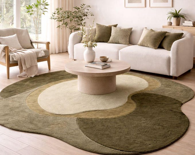 Organic Abstract Wall Art, Biomorphic Shapes, Green Layered Texture Art, Contemporary Neutral Home Decor