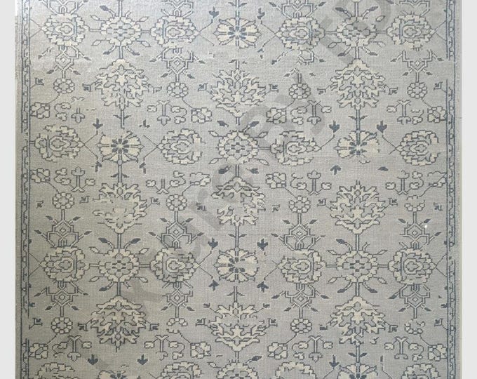 Hand Knotted Wool Rug | Tribal Oushak Style Green Anatolian Carpet 9x12