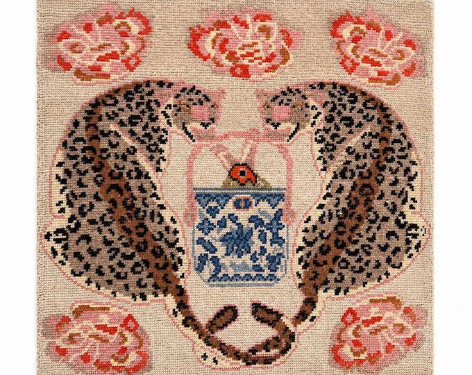 Hand-Knotted Leopard Teacup Rug, Animal Print Wool Carpet, Cottagecore Accent Home Décor