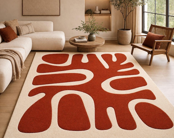 Hand-Tufted Wool Abstract Rug – Radiant Earth & Ecru Modern Carpet