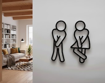 Letrero autoadhesivo para baño | Letrero para WC | Contorno de hombre y mujer | Letrero para puerta de baño de invitados | Decoración de baño | Símbolo de pared | Pictograma | Inodoro | Baño