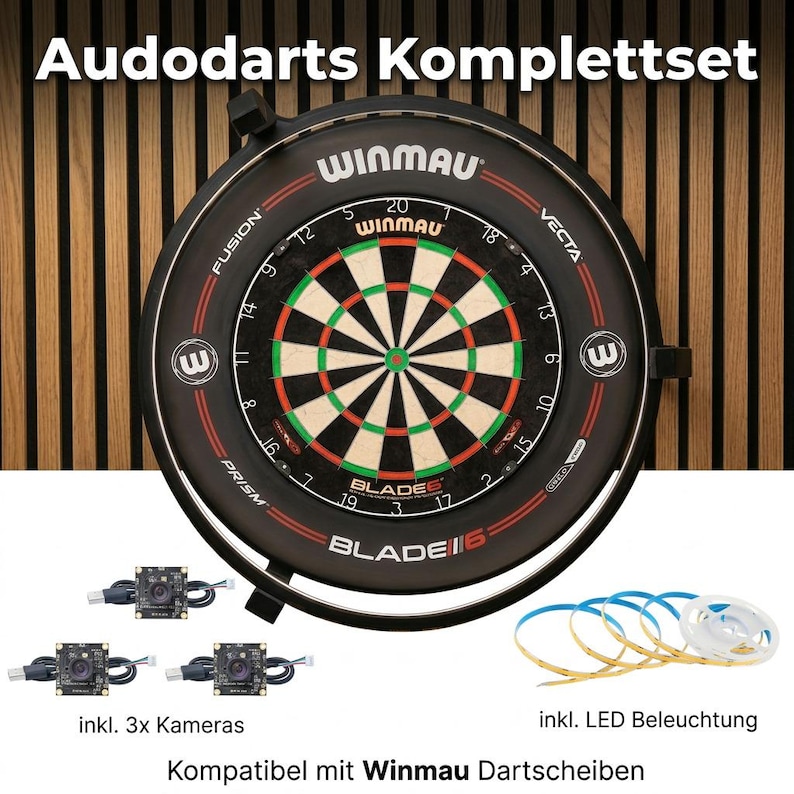 Autodarts Complete Set V2 – Improved Version incl. OV9732 Cameras | Winmau | Dart Ring | Wall Mount | Dart System | Steel Darts | Lighting