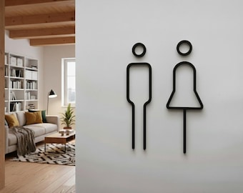 Letrero de baño moderno impreso en 3D | Letrero autoadhesivo para baño para hombres y mujeres | Letrero para puerta de baño de invitados | Pictograma de baño | Diseño de baño unisex