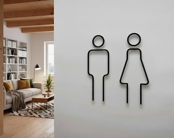 Señal autoadhesiva para baño | Señal de WC para hombre y mujer | Señal 3D para puerta de baño de invitados | Pictograma unisex | Decoración para baño | Símbolo de pared para baño