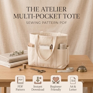 12 Pocket Tote Bag Sewing Pattern PDF, Beginner Friendly Organizer Shopper (Digital Download)