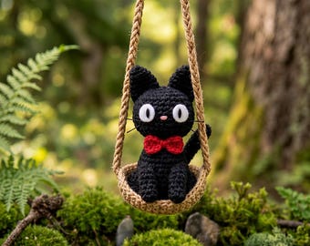 Crochet Black Cat Keychain, Anime Inspired Kitty Bag Charm, Witch Kitten Keyring, Gift for Lovers