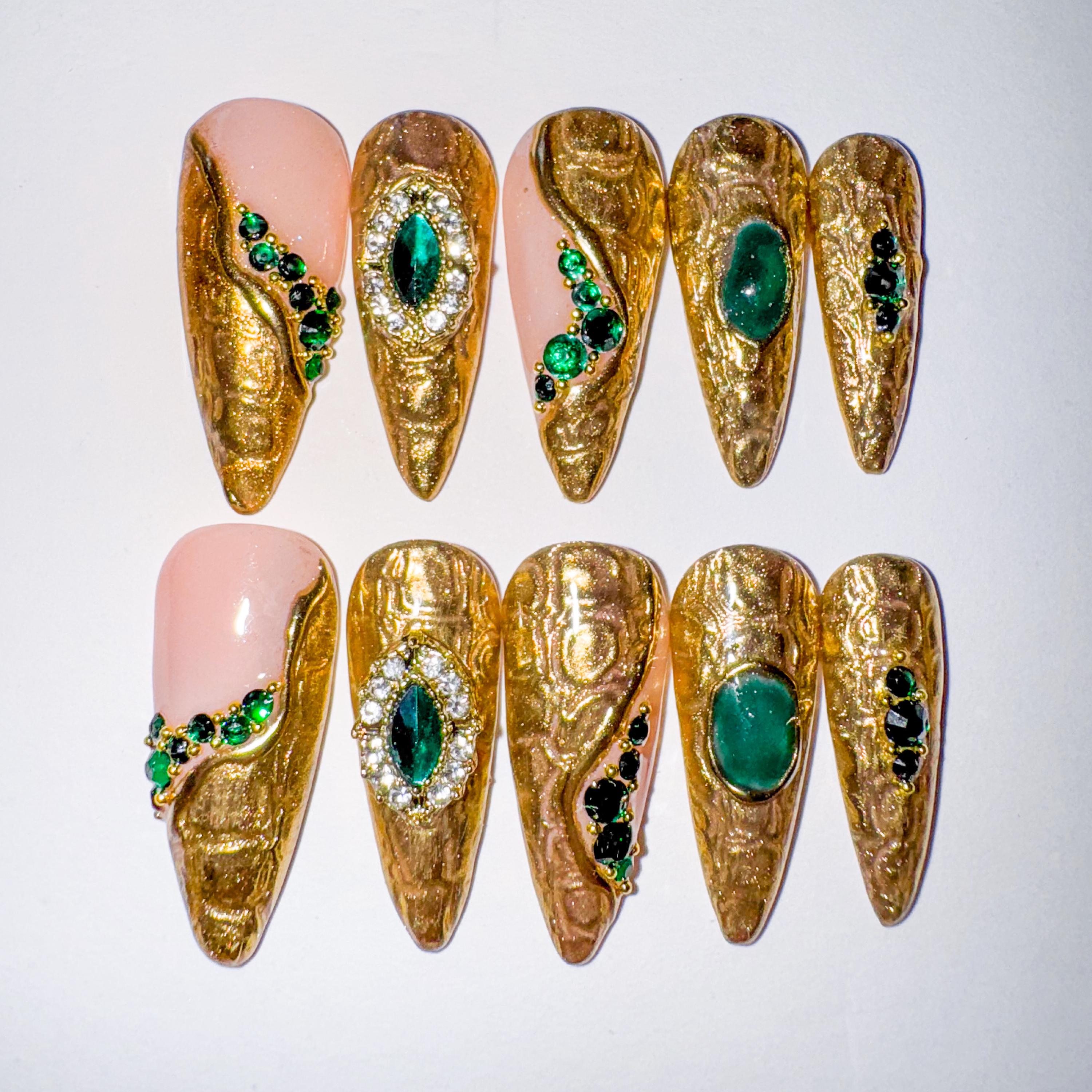 Gold Chrome Croc Print Press Ons : Handmade Custom Size/shape With