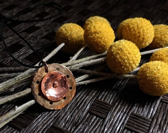 Riveted Copper & Brass Necklace | Hammered Hand Wrought Pendant