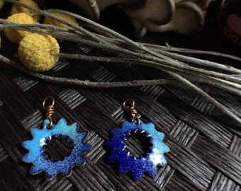 Shades Of Blue Sun Pendant Necklace | Torch Fired Glass Enamel