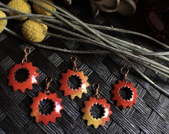 Red & Orange Sun Pendant Necklace | Torch Fired Glass Enamel