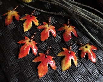Autumn Leaf Pendant Necklace | Torch Fired Glass Enamel