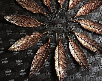 Hand-Painted Vegan Leather Feather Earrings