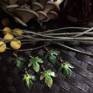 Green & Yellow Leaf Pendant Necklace | Torch Fired Glass Enamel