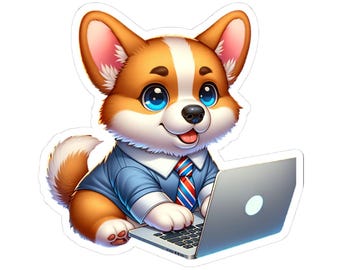 Corgi Laptop Sticker, Office Humor Pet Decor, Dog Lover Gift