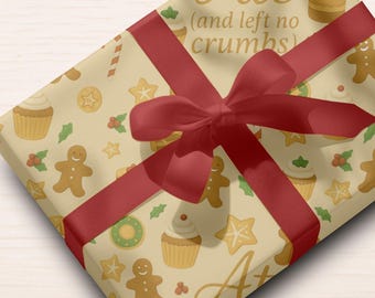 Papel de regalo navideño "Ate and Left No Crumbs" / Papel de regalo navideño divertido + Etiquetas de regalo a juego / Descarga digital imprimible