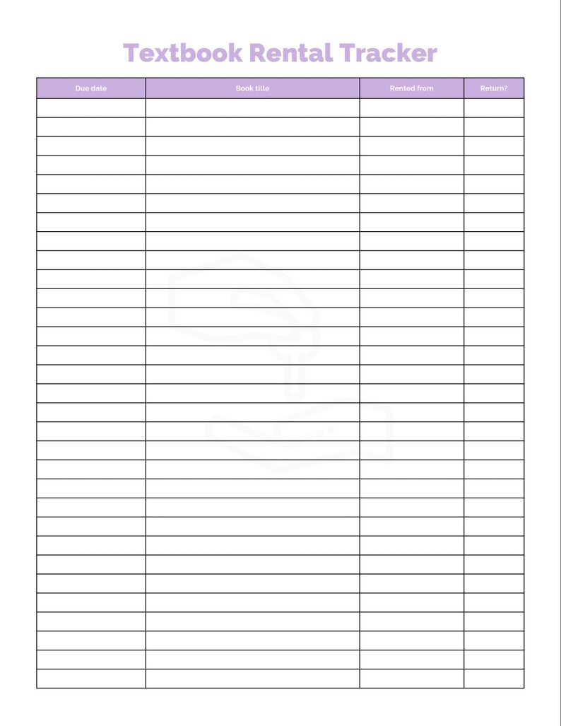 Purple Textbook Rental Tracker - Etsy