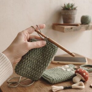 Handmade Woodland Phone Pouch, Cottagecore Crochet Mobile Cover, Forest Nature Phone Sleeve image 4