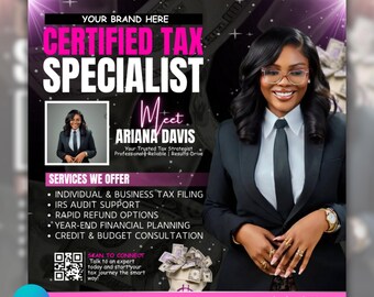 Certified Tax Specialist Flyer Template, Tax Flyer, Tax Season, Tax Prep Season Flyer, Accountant Flyer, Tax Prep Instagram Template