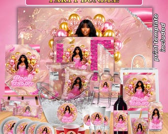 Rosa Abschlussball-Sendoff-Bundle-Vorlage, Abschlussball-Send-Off-Leckereien, Abschlussball-Wasseretikett, Abschlussball-Hintergrund, Abschlussball-Geschenktasche, Abschlussball-Chip-Tasche, DIY Abschlussball-Party