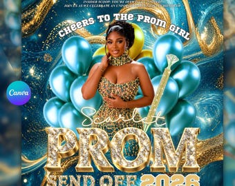 Abschlussball-Send-Off-Flyer-Vorlage, Türkis-Gold-Prom-Einladung, Abschlussball-Königin-Flyer, Abschlussball-Sende-Veranstaltung, Abschlussball-Party-Flyer, Canva Bearbeitbar